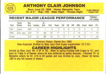 1983 Donruss #629 Anthony Johnson Back