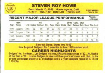 1983 Donruss #630 Steve Howe Back