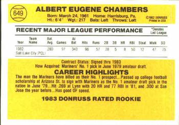 1983 Donruss #649 Al Chambers Back