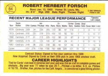 1983 Donruss #64 Bob Forsch Back