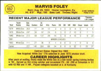 1983 Donruss #652 Marvis Foley Back