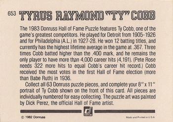1983 Donruss #653 Ty Cobb Back