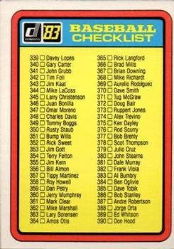 1983 Donruss #NNO Checklist: 339-442 Front