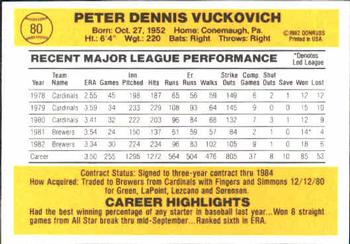 1983 Donruss #80 Pete Vuckovich Back