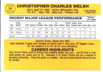 1983 Donruss #94 Chris Welsh Back