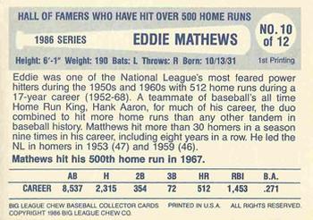 1986 Big League Chew Home Run Legends #10 Eddie Mathews Back