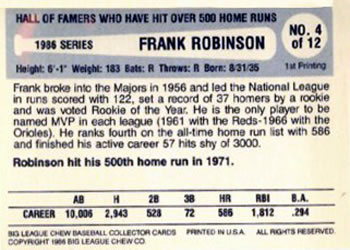1986 Big League Chew Home Run Legends #4 Frank Robinson Back