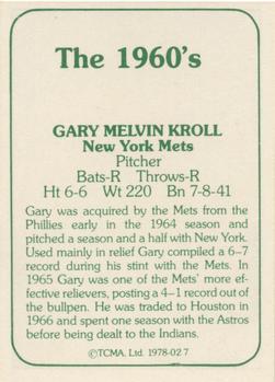 1978 TCMA The 1960's I #027 Gary Kroll Back
