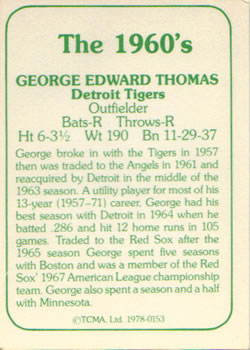 1978 TCMA The 1960's I #0153 George Thomas Back