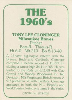 1978 TCMA The 1960's I #0020 Tony Cloninger Back