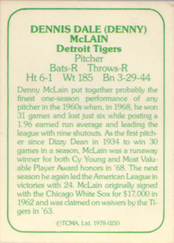 1978 TCMA The 1960's I #0210 Denny McLain Back