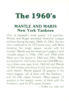 1981 TCMA The 1960's II #303 Mickey Mantle / Roger Maris Back