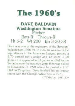 1981 TCMA The 1960's II #309 Dave Baldwin Back