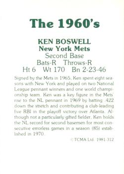 1981 TCMA The 1960's II #312 Ken Boswell Back