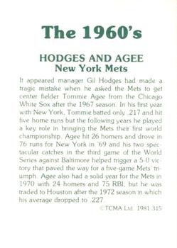 1981 TCMA The 1960's II #315 Gil Hodges / Tommie Agee Back