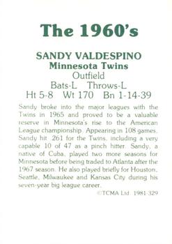 1981 TCMA The 1960's II #329 Sandy Valdespino Back