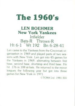 1981 TCMA The 1960's II #355 Len Boehmer Back