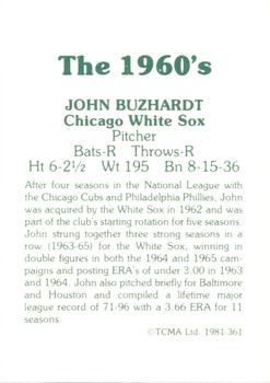 1981 TCMA The 1960's II #361 John Buzhardt Back