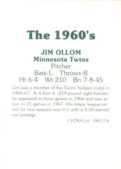 1981 TCMA The 1960's II #378 Jim Ollom Back