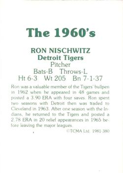 1981 TCMA The 1960's II #380 Ron Nischwitz Back