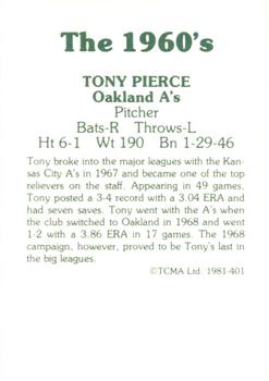 1981 TCMA The 1960's II #401 Tony Pierce Back