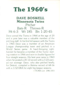 1981 TCMA The 1960's II #403 Dave Boswell Back