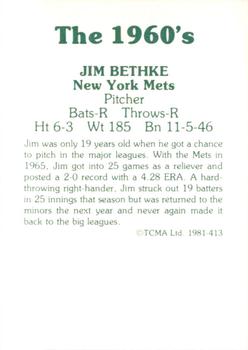 1981 TCMA The 1960's II #413 Jim Bethke Back