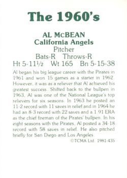 1981 TCMA The 1960's II #435 Al McBean Back