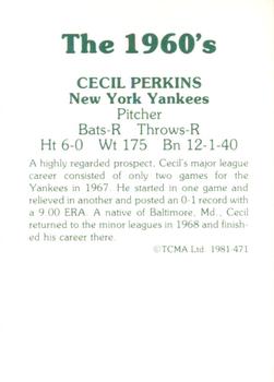 1981 TCMA The 1960's II #471 Cecil Perkins Back