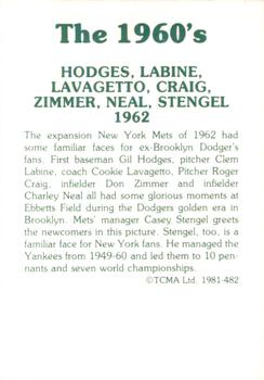 1981 TCMA The 1960's II #482 Gil Hodges / Clem Labine / Cookie Lavagetto / Roger Craig / Don Zimmer / Charley Neal / Casey Stengel Back