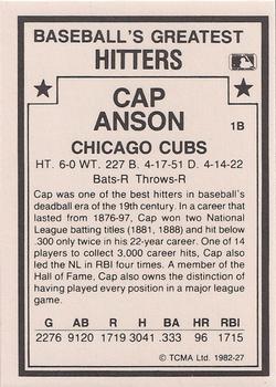 1987 TCMA 1982 Greatest Hitters #27 Cap Anson Back