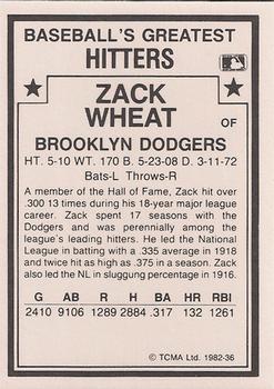 1987 TCMA 1982 Greatest Hitters #36 Zack Wheat Back