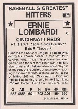 1987 TCMA 1982 Greatest Hitters #39 Ernie Lombardi Back
