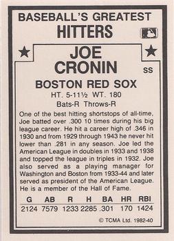 1987 TCMA 1982 Greatest Hitters #40 Joe Cronin Back