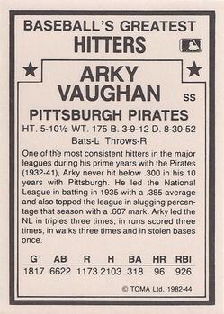 1987 TCMA 1982 Greatest Hitters #44 Arky Vaughan Back