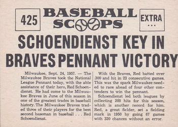 1961 Nu-Cards Baseball Scoops #425 Red Schoendienst  Back