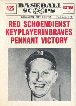 1961 Nu-Cards Baseball Scoops #425 Red Schoendienst  Front