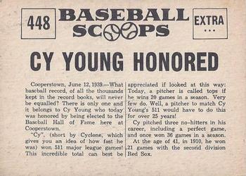 1961 Nu-Cards Baseball Scoops #448 Cy Young Back