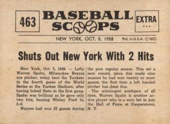 1961 Nu-Cards Baseball Scoops #463 Warren Spahn   Back