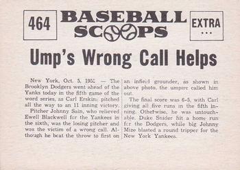 1961 Nu-Cards Baseball Scoops #464 Brooklyn Dodgers / New York Yankees Back
