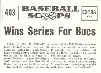 1961 Nu-Cards Baseball Scoops #403 Bill Mazeroski   Back
