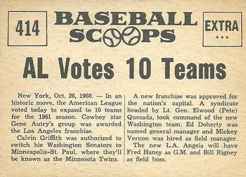 1961 Nu-Cards Baseball Scoops #414 Gene Autry Back