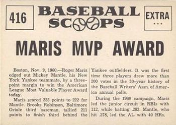 1961 Nu-Cards Baseball Scoops #416 Roger Maris   Back