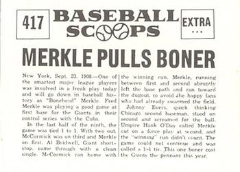 1961 Nu-Cards Scoops #417 Fred Merkle   Back