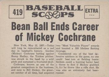 1961 Nu-Cards Baseball Scoops #419 Mickey Cochrane   Back