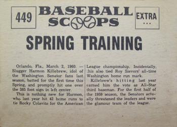 1961 Nu-Cards Baseball Scoops #449 Harmon Killebrew   Back