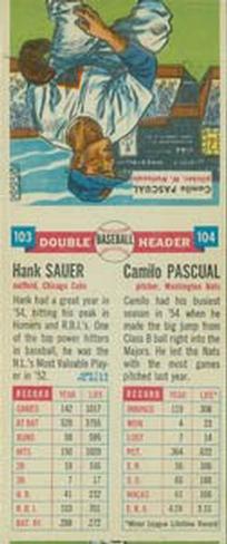 1955 Topps Double Header #103-104 Hank Sauer / Camilo Pascual Back