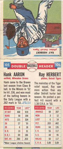 1955 Topps Double Header #105-106 Hank Aaron / Ray Herbert Back