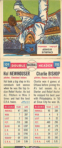 1955 Topps Double Header #109-110 Hal Newhouser / Charlie Bishop Back