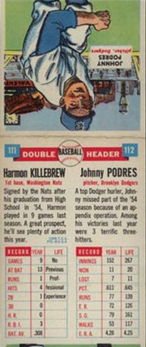 1955 Topps Double Header #111-112 Harmon Killebrew / Johnny Podres Back